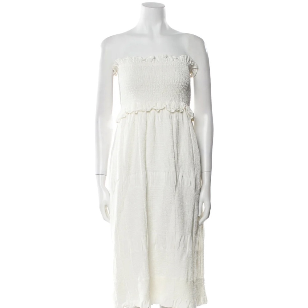 Shona Joy- Strapless White Smocked Midi Dress Size XS
